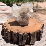 Selenite Crystal Cluster on Mesquite Wood Base for sale and found by Regina Cal, Rustic Skills