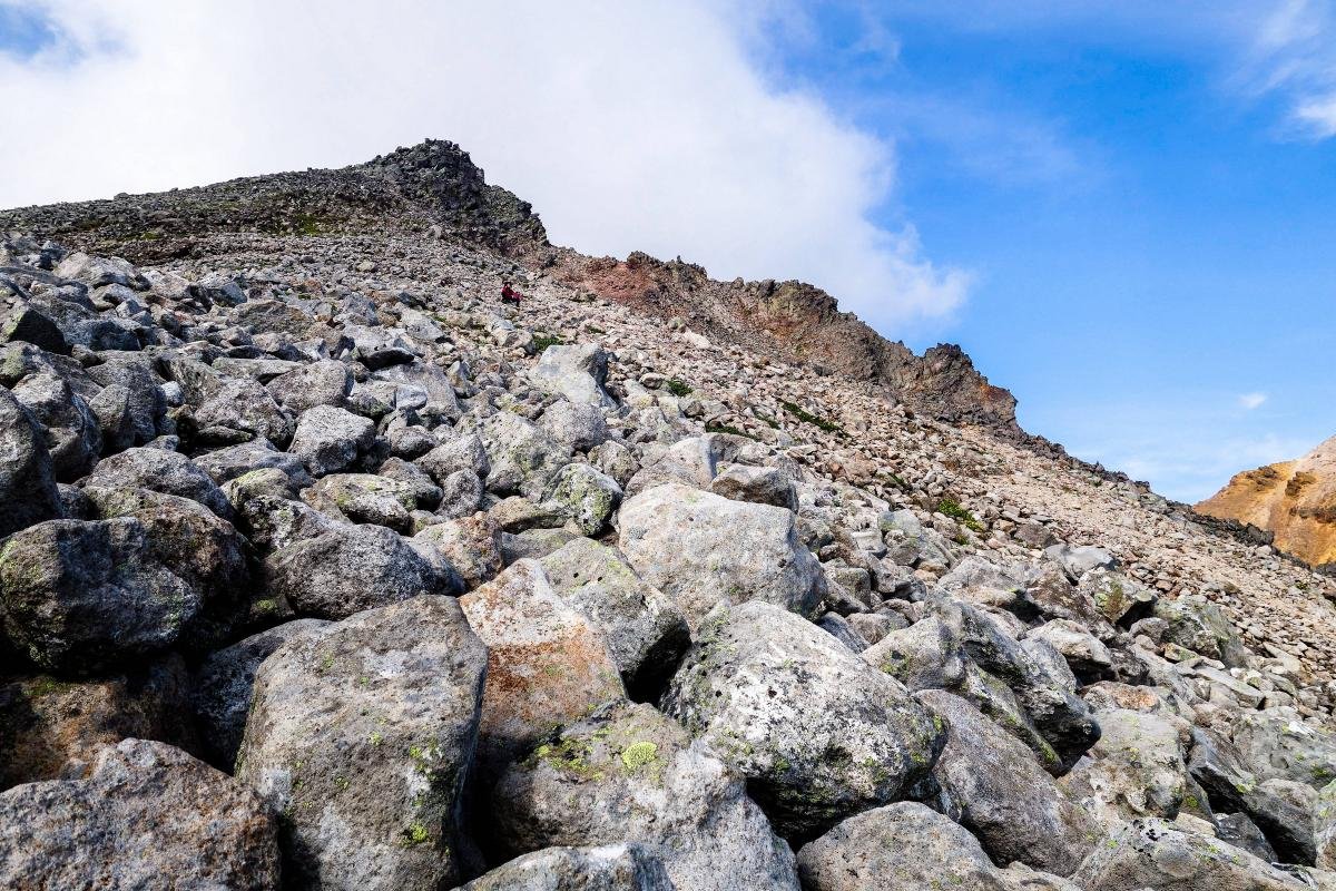 loose volcanic rock on side of mountain can cause falling hazards